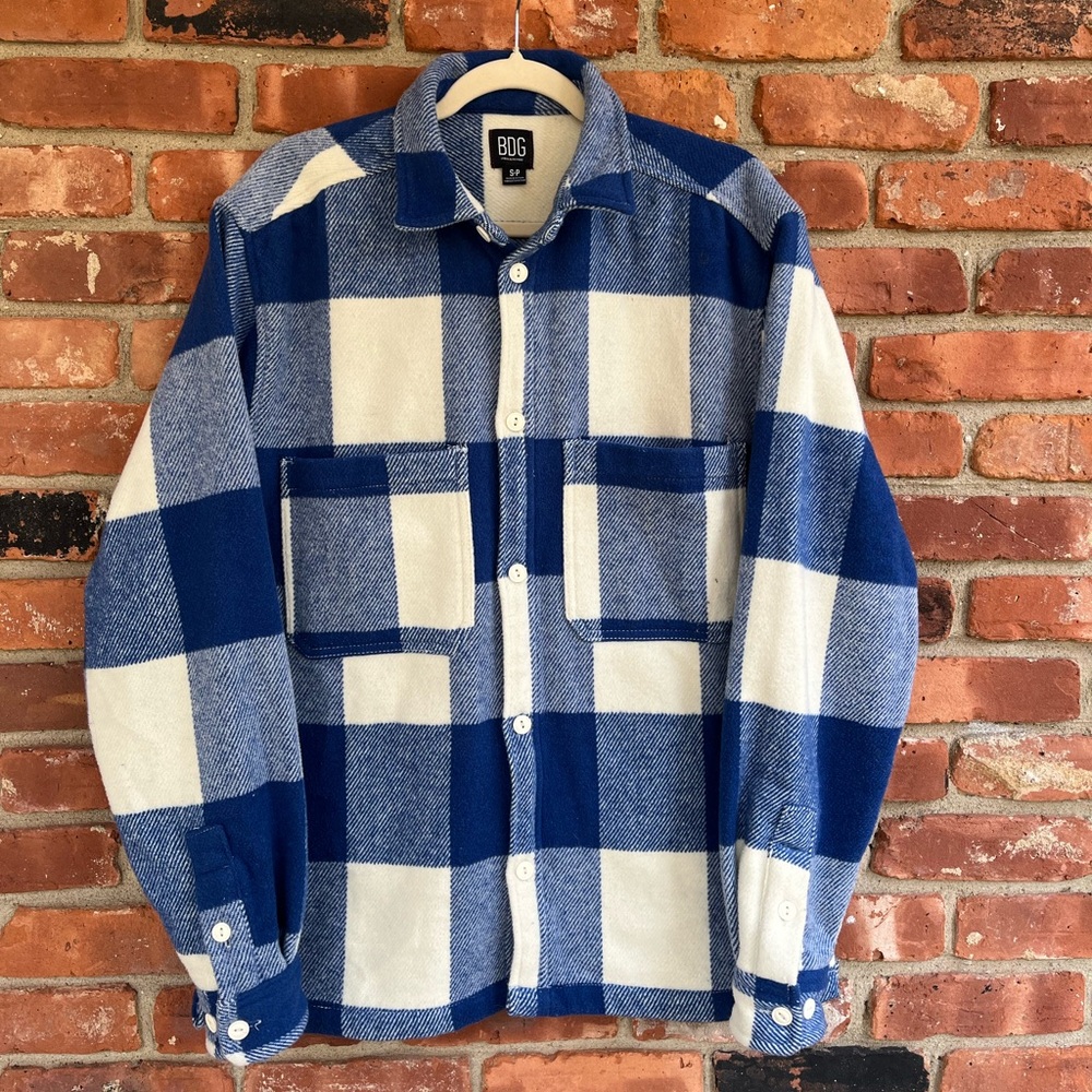 BDG Navy and Cream Plaid Shirt Jacket